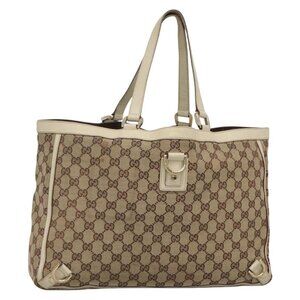 GUCCI GG Canvas Abbey Tote Bag Beige Gold 141472 Auth 129687